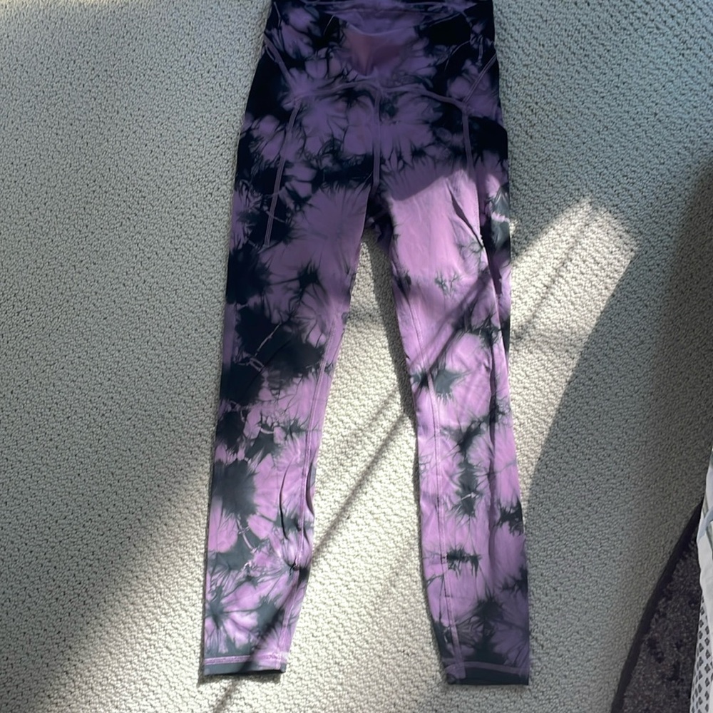 Lulu Full length exercise pants in purple tie dye